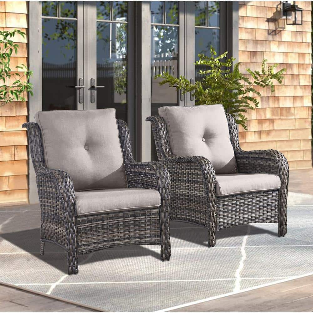 Gymojoy Carolina Gray Wicker Outdoor Chair with Gray Cushions SS017 2 The Home Depot