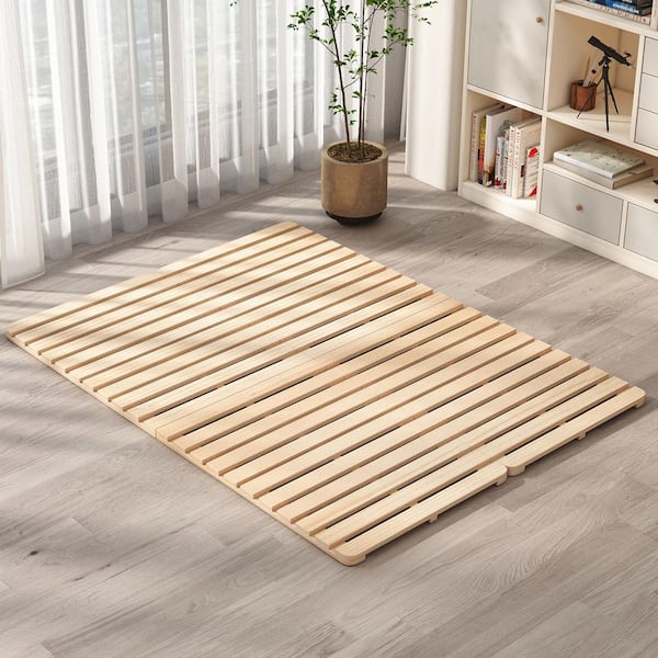 Tatami Bed Frame Foldable Wood Slatted Floor Bed Frame for Futon Mattress Japanese Tatami Mat Floor Sleep Bedding, Queen