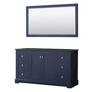 Avery 59.25 in. W x 21.75 in. D x 34.25 in. H Single Bath Vanity Cabinet without Top in Dark Blue with 58 in. Mirror