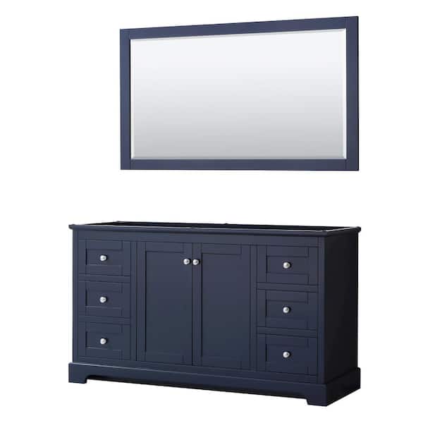 Avery 59.25 in. W x 21.75 in. D x 34.25 in. H Single Bath Vanity Cabinet without Top in Dark Blue with 58 in. Mirror