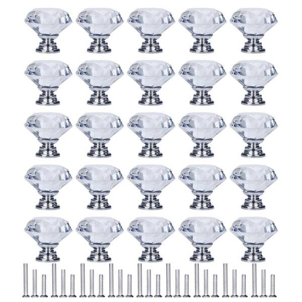 25-Pack Silver Drawer Knobs, Diamond Shaped Crystal Glass Cabinet Knobs Pull Handles