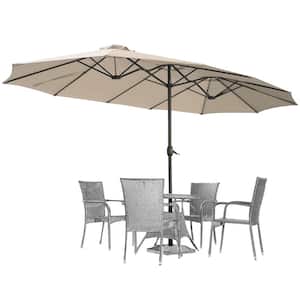 Unthemed 15 ft. Market Steel Double-Sided Rectangular Outdoor Twin Patio Umbrella in Beige