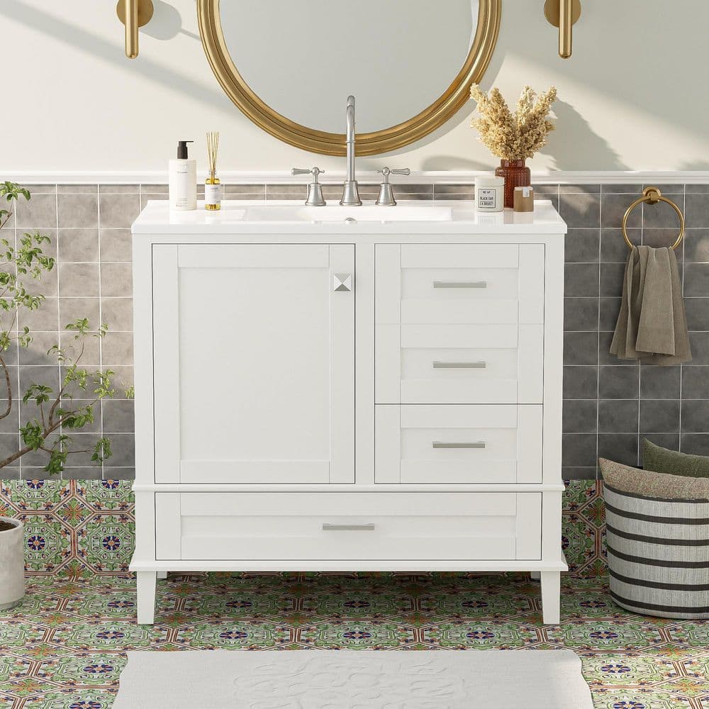 36 in. Freestanding Single Sink White Bath Vanity with White Ceramic Top price history on PriceWatchPro