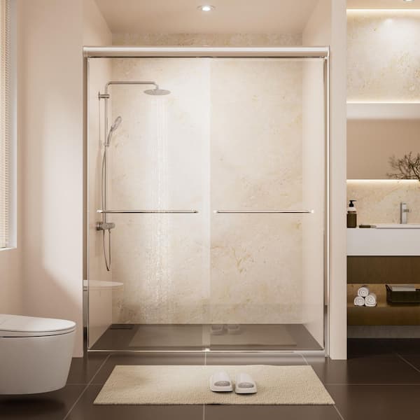 60 in. W x 72 in. H Double Sliding Framed Shower Door in Chrome with 1/4 in. Crystal Clear Glass