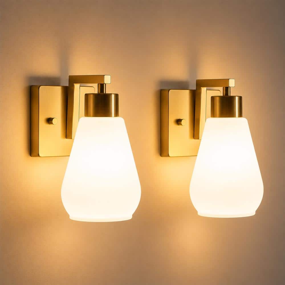 Brushed Brass Vanity Wall Sconce with White Opal Glass Shades(2-Pack) price history on PriceWatchPro