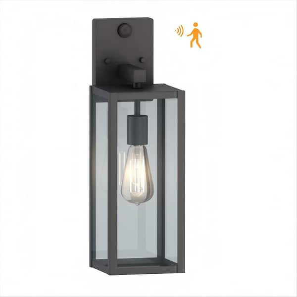 Hukoro 19 in. Matte Black Motion Sensor Outdoor Hardwired Wall Lantern Scone