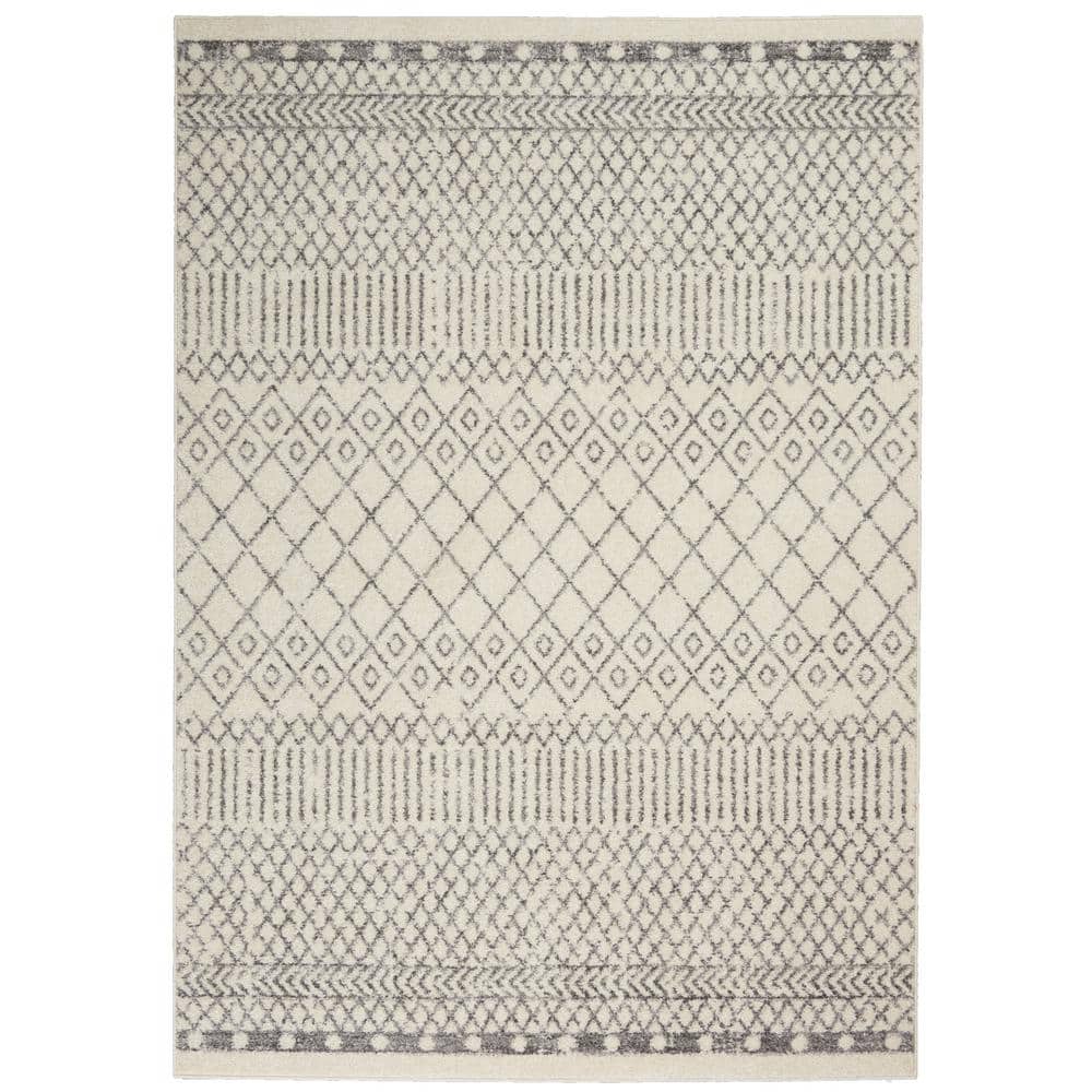 Scandinavian Geometric Soft-Feel Gray Synthetic 5'3" x 7'3" Area Rug