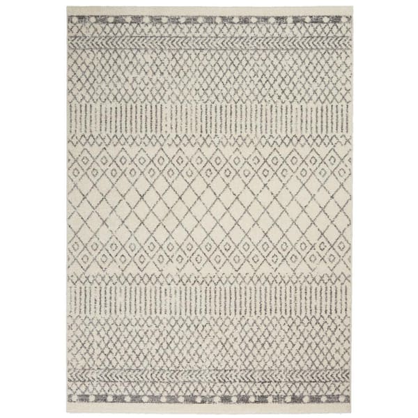 Nourison Passion Ivory/Grey 5 ft. x 7 ft. Geometric Transitional Area Rug