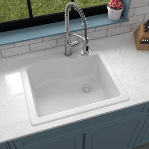 Drop-In Quartz Composite 25 in. 1-Hole Single Bowl Kitchen Sink in White