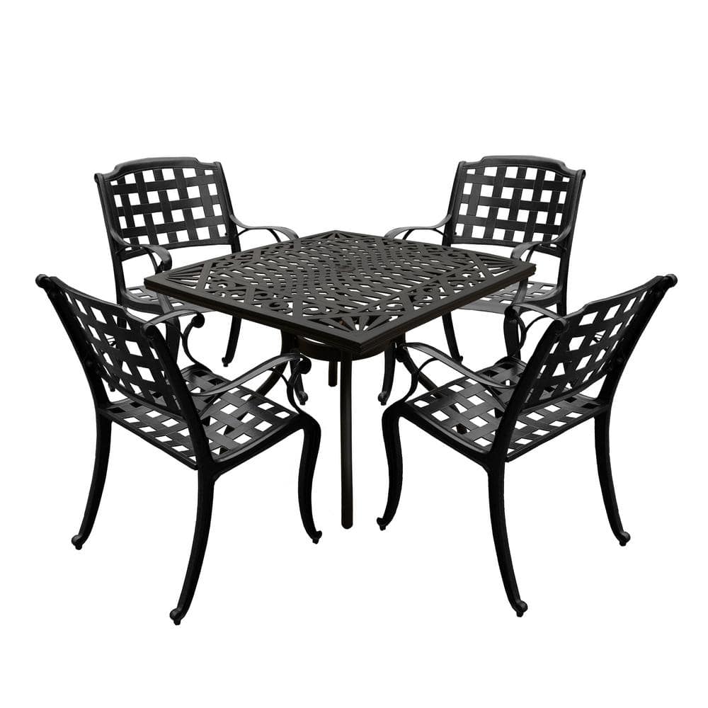 Oakland Living Black 5Piece Square Aluminum Mesh Outdoor Dining Set with 4Chairs 10501048(4