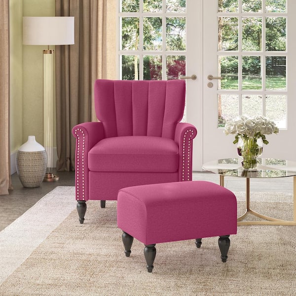 Pink accent chair online with ottoman