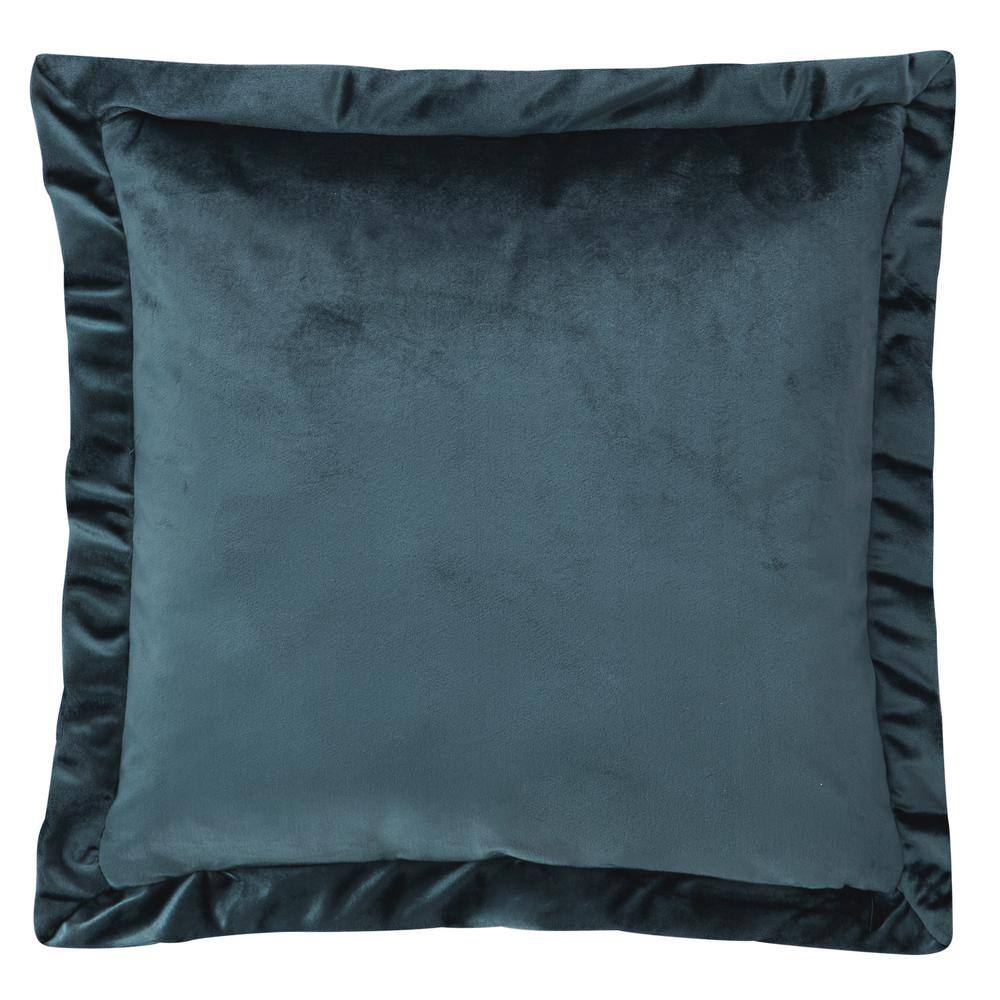Teal and Linen Embroidered Velvet Decorative Pillow Set