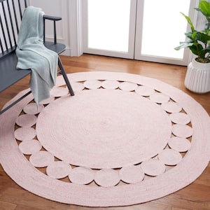Cape Cod Pink 3 ft. x 3 ft. Border Circle Solid Color Round Area Rug