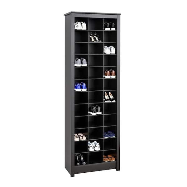 Prepac 72.5 in. H x 23.5 in. W Black Engineered Wood Shoe Storage Cabinet with 36-Shoe Cubbies, Entryway Shoe Storage