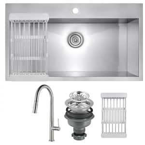 All-in-One Stainless Steel 33 in. x 22 in. Single Bowl Drop-In Kitchen Sink with Pull-down Faucet