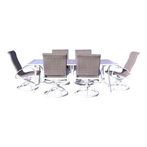 Santa Fe 7-Piece Aluminum Outdoor Dining Set in White with 72 in. Rectangle Table and 6 Wicker Swivel Rockers
