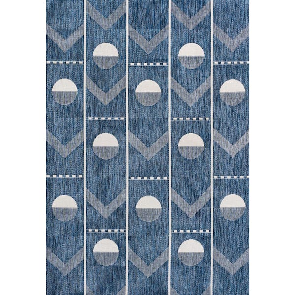 Soren Modern Geometric Navy/Cream 8 ft. x 10 ft. Indoor/Outdoor Area Rug