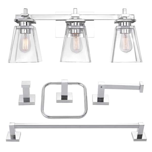 Globe Electric Yorke 5-Piece Chrome All-In-One Vanity Light Set