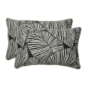 Floral Black Rectangular Outdoor Lumbar Throw Pillow 2-Pack