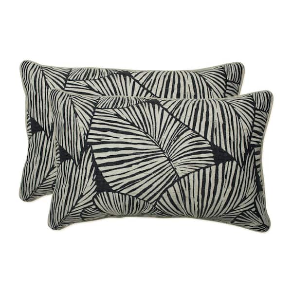 Pillow Perfect Floral Black Rectangular Outdoor Lumbar Throw Pillow 2-Pack
