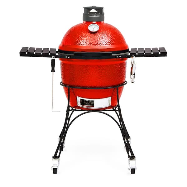 Kamado Joe Classic Joe II 18 in. Charcoal Grill in Red with Cart, Side Shelves, Grate Gripper, and Ash Tool