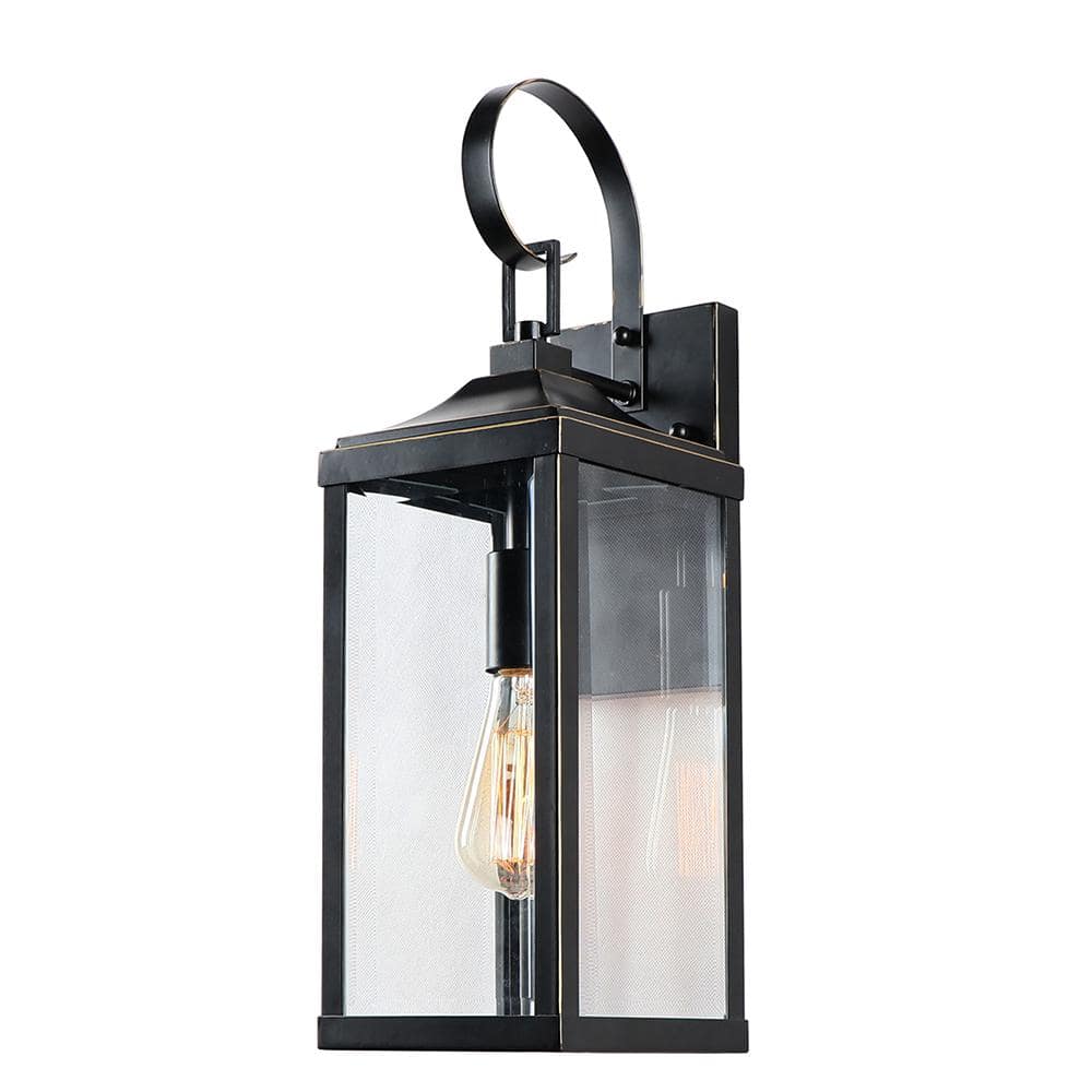 Imperial Black Steel Outdoor Wall Lantern with Clear Glass Panels