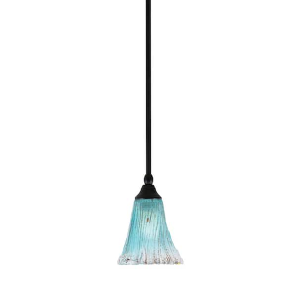 Unbranded Sparta 100-Watt 1-Light Black Shaded Pendant Light Mini Pendant with 5.5 in. Teal Crystal Glass, No Bulb Included