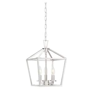 Townsend 10 in. W x 15 in. H 3-Light Satin Nickel Metal Lantern Pendant Light