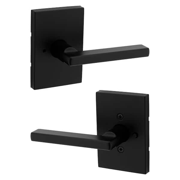 Halifax Rectangle Rose Matte Black Privacy Bed/Bath Door Handle with Microban