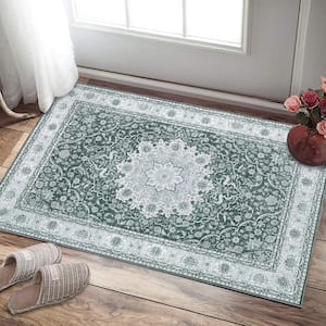Gray 2 ft. x 3 ft. Vintage Persian Floral Print Modern Area Rug