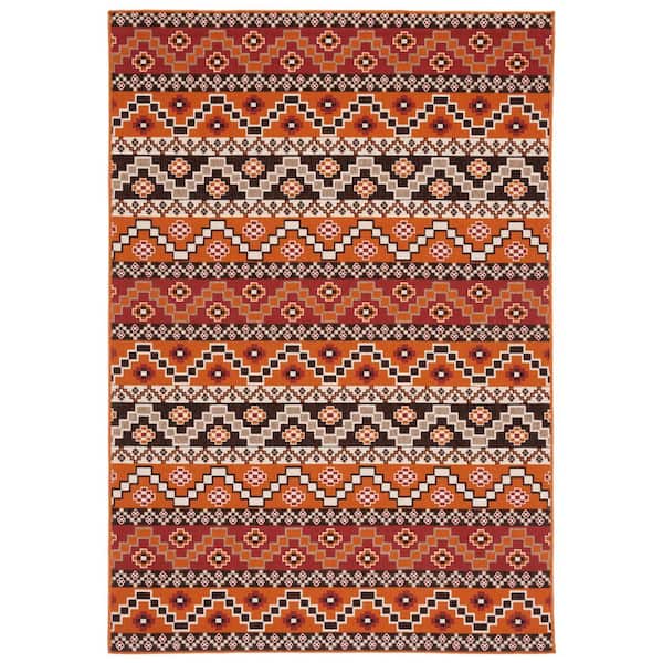 Veranda Rust/Red 3 ft. x 5 ft. Aztec Tribal Indoor/Outdoor Area Rug