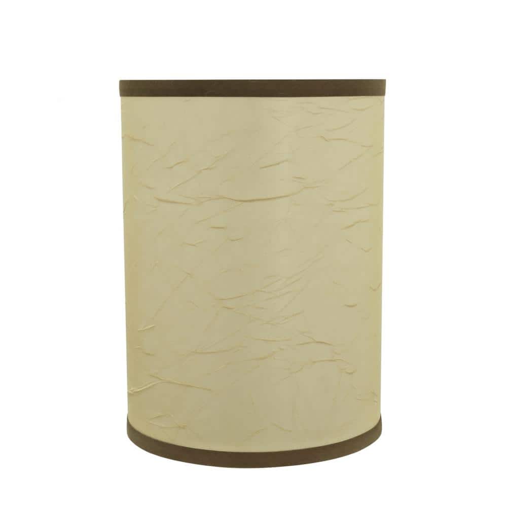 Beige Crinkle Fabric Drum Lamp Shade with Brown Trim, 8" x 11"
