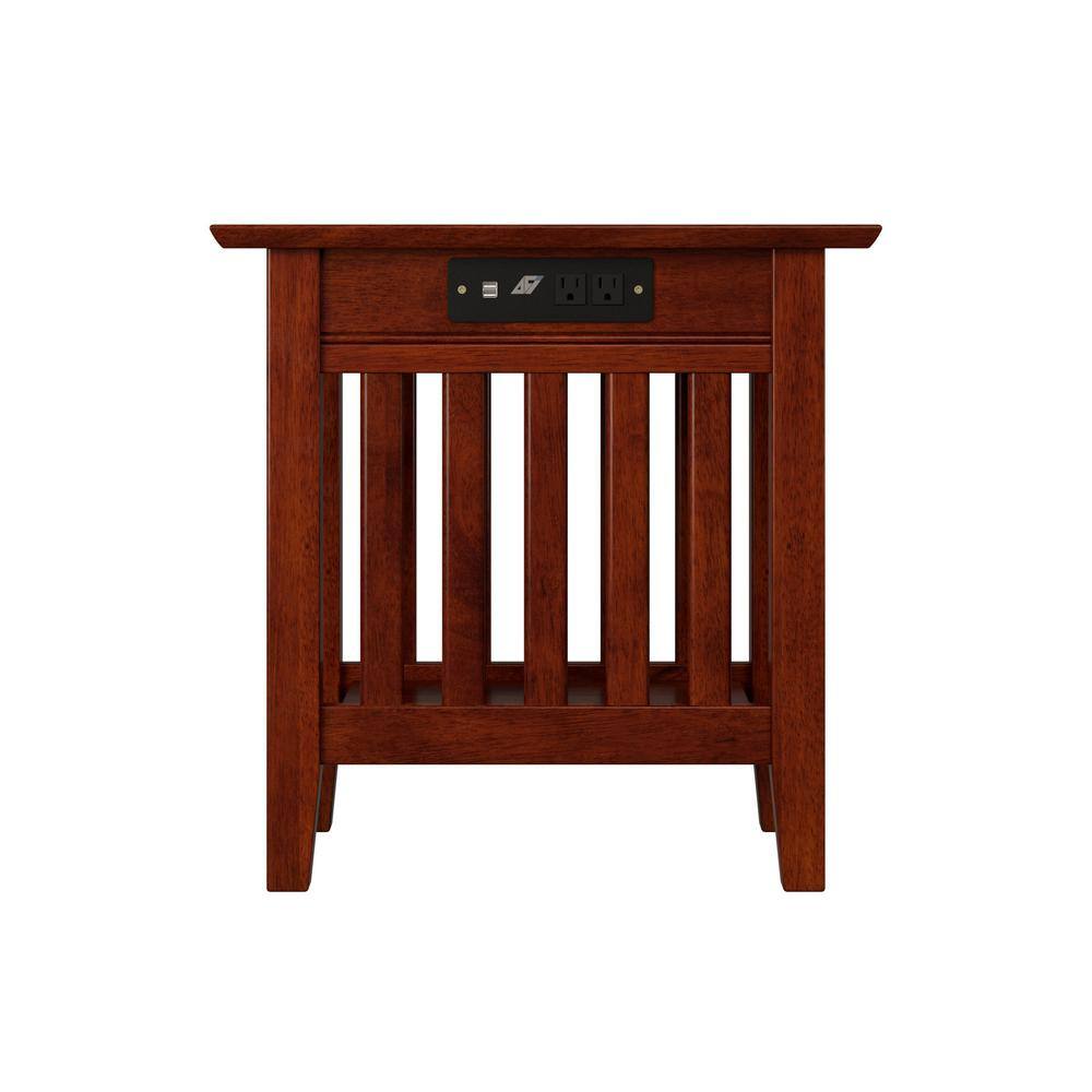 Walnut Brown Solid Hardwood Side Table Set with USB Charger