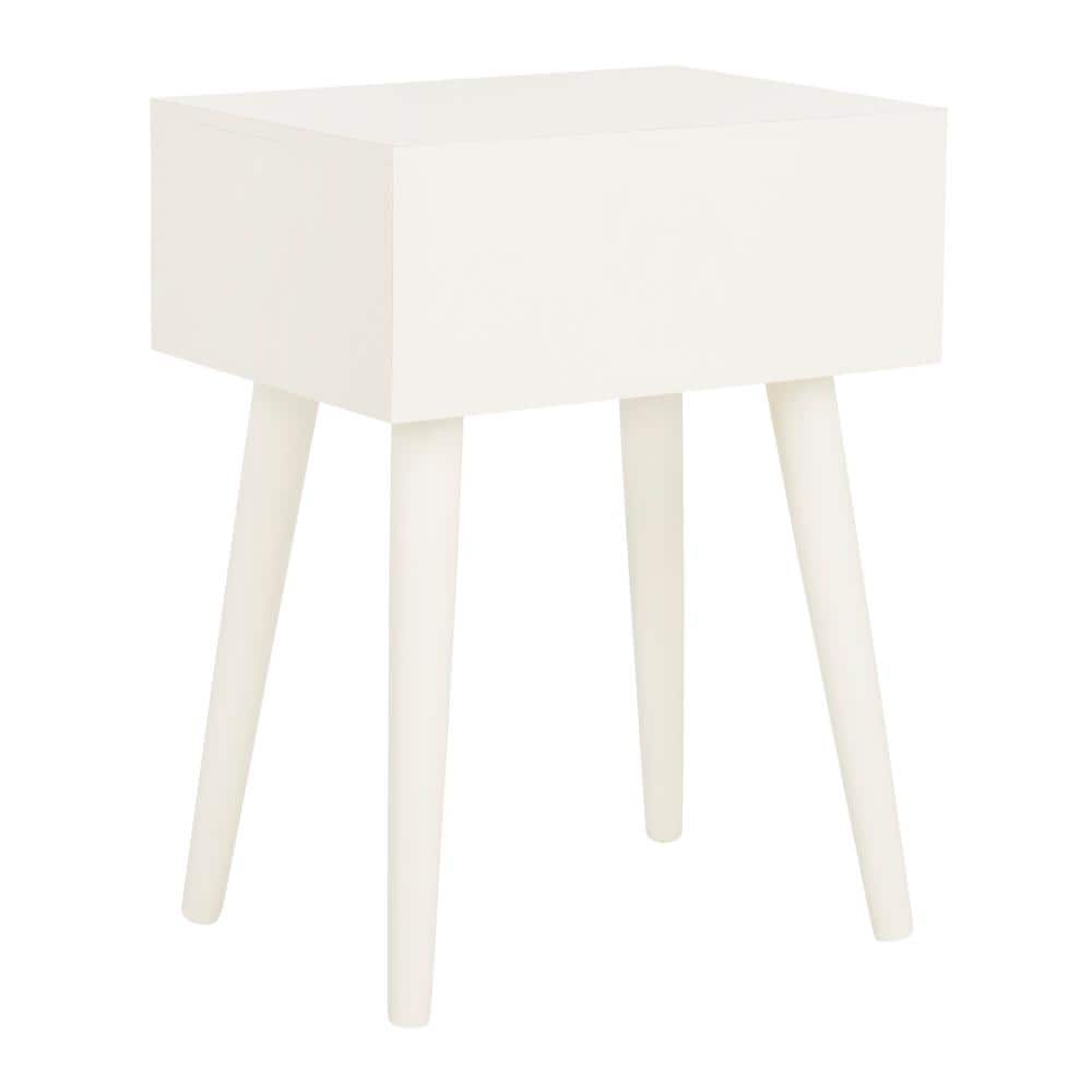 Lyle Transitional Rectangular Pine Wood Side Table with Storage - Distressed White