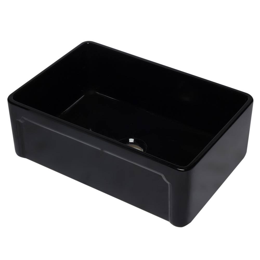 30'' Black Gloss Fireclay Farmhouse Single Bowl Kitchen Sink