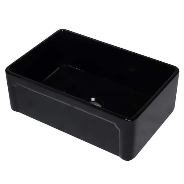 ALFI BRAND AB3020SB-BG Farmhouse Fireclay 29.75 in. Single Bowl Kitchen Sink in Black Gloss