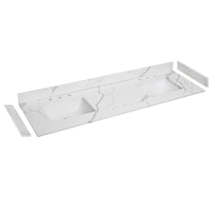 72 in. W x 22 in. D Quartz White Rectangular Double Sink Bathroom Vanity Top in Calacatta White