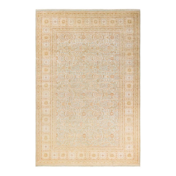 Mogul Light Blue 6 ft. x 9 ft. Oriental Wool Indoor Area Rug