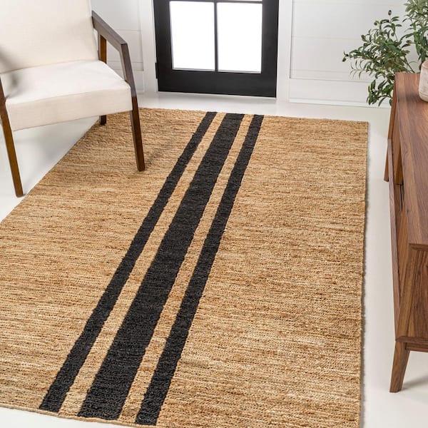 Olivier Rustic Beach House Wide Ticking Stripe Jute Natural/Black 3 ft. x 5 ft. Area Rug