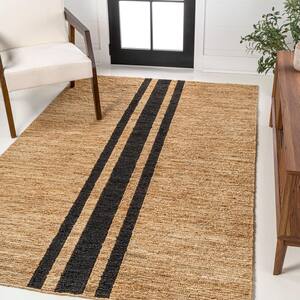 Olivier Rustic Beach House Wide Ticking Stripe Jute Natural/Black 5 ft. x 8 ft. Area Rug