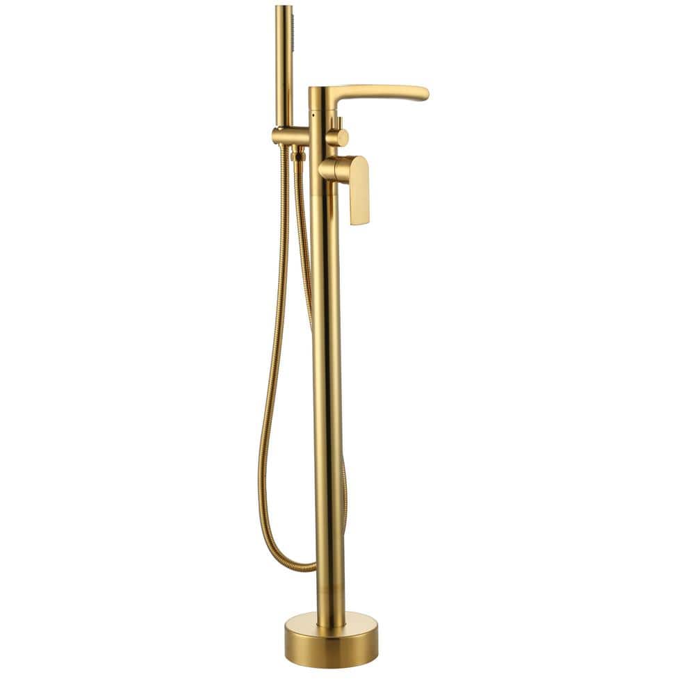 Single-Handle Brass Freestanding Tub Faucet Waterfall Bathtub Filler with Swivel Spout and Hand Shower in Brushed Gold price history on PriceWatchPro