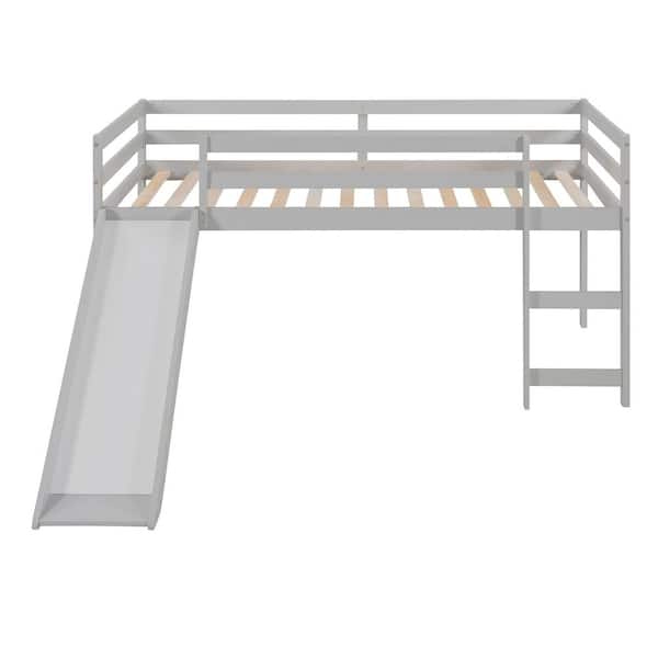 STICKON Gray Twin Wood Loft Bed with Slide