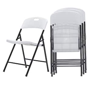 White Portable Chair with Metal Frame Indoor Outdoor Lounge Folding Chairs with built-in handle (Set of 4 Pack)