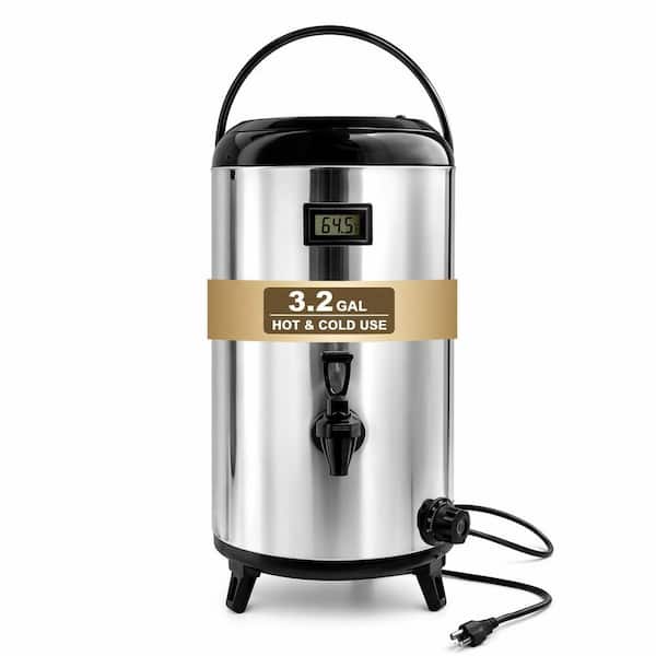 12L 3.2 gal. Electric Hot Beverage Dispenser with LCD Display and 304 Stainless Steel Heating Plate