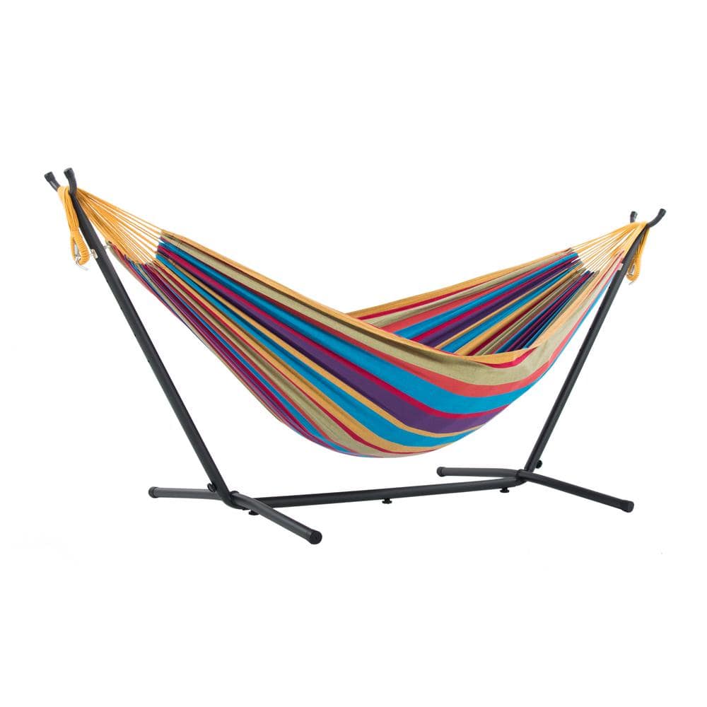 Vivere 9 ft. Double Cotton Hammock with Stand in Tropical UHSDO9