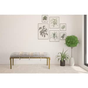 Natalia Gray/Ivory 47 in. Fringed Accent Bench with Metal Legs