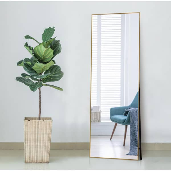 22 in. x 65 in. Modern Rectangle Framed Full-Length Mirror Gold Aluminum  Alloy Mirror Standing Mirror, Standing Holder