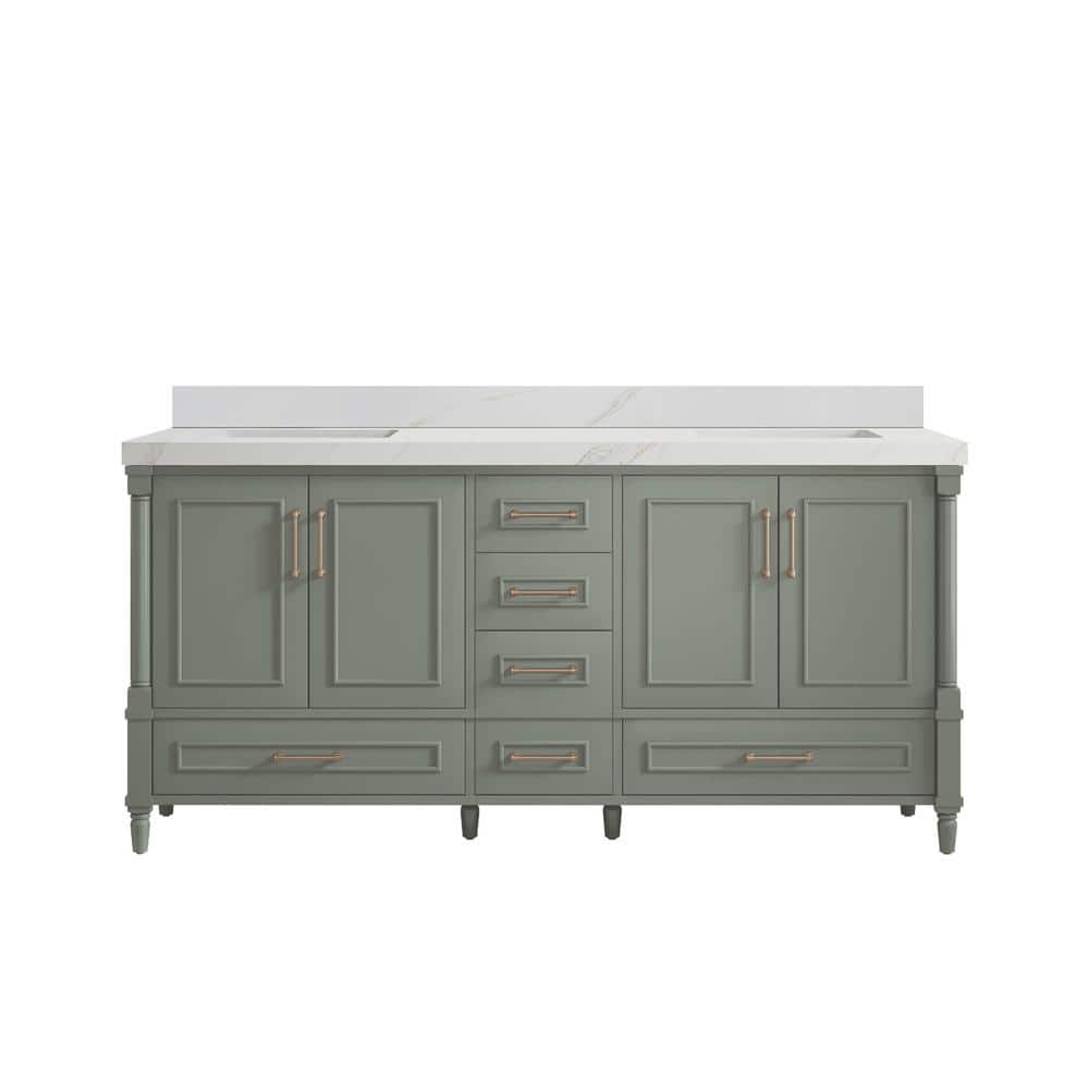 Hudson 72 in. W x 22 in. D x 36 in. H Double Sink Bath Vanity in Evergreen with 2 in. Calacatta Sienna Quartz Top price history on PriceWatchPro
