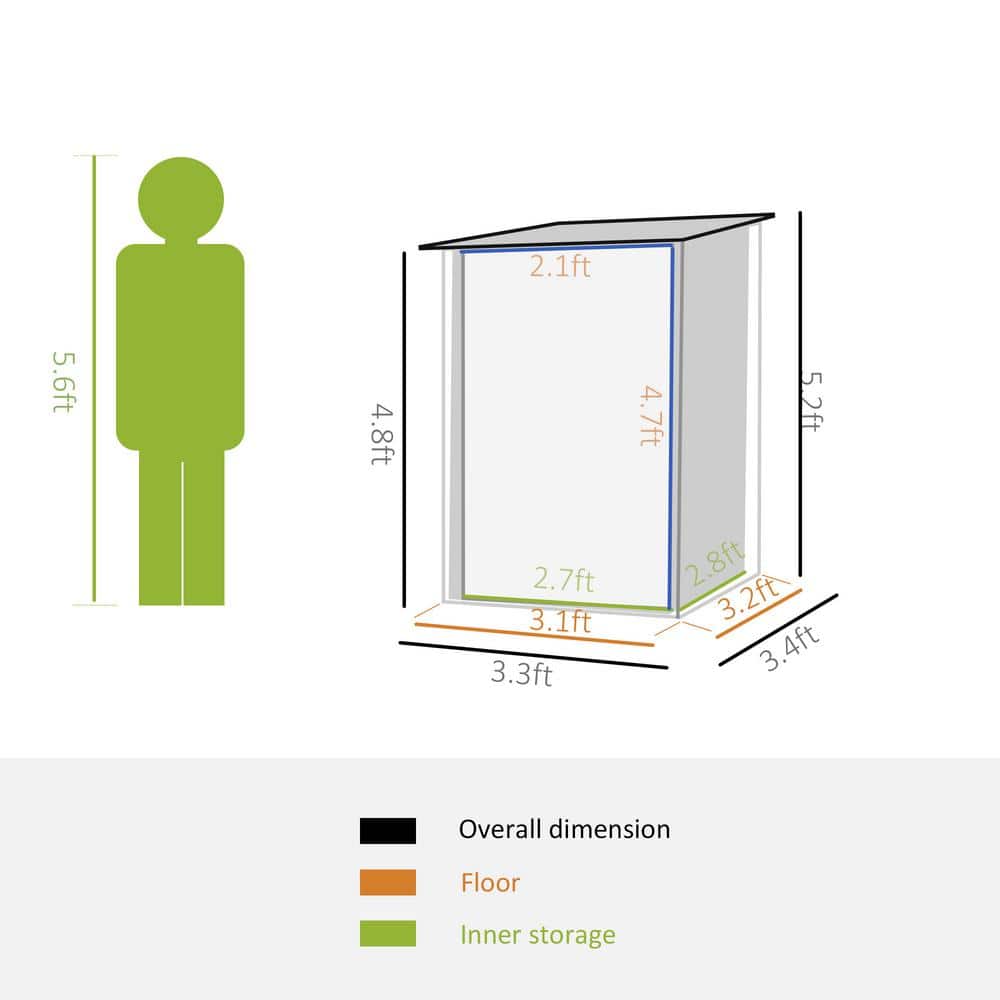 Dark Gray Metal Outdoor Storage Shed with Lockable Door