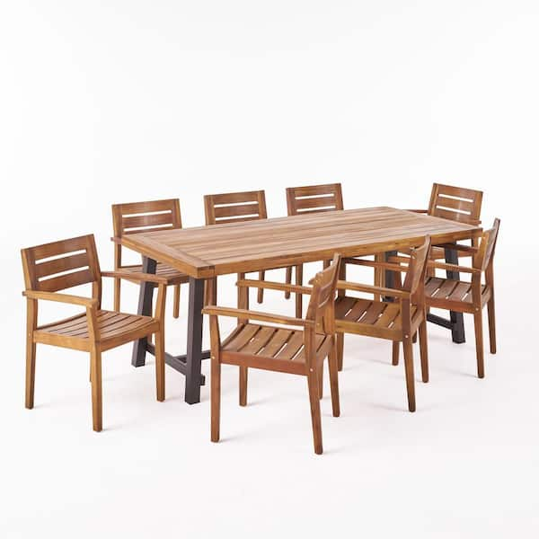 Brown Teak Wood Slatted Outdoor Dining Table - 36 x 36 x 30